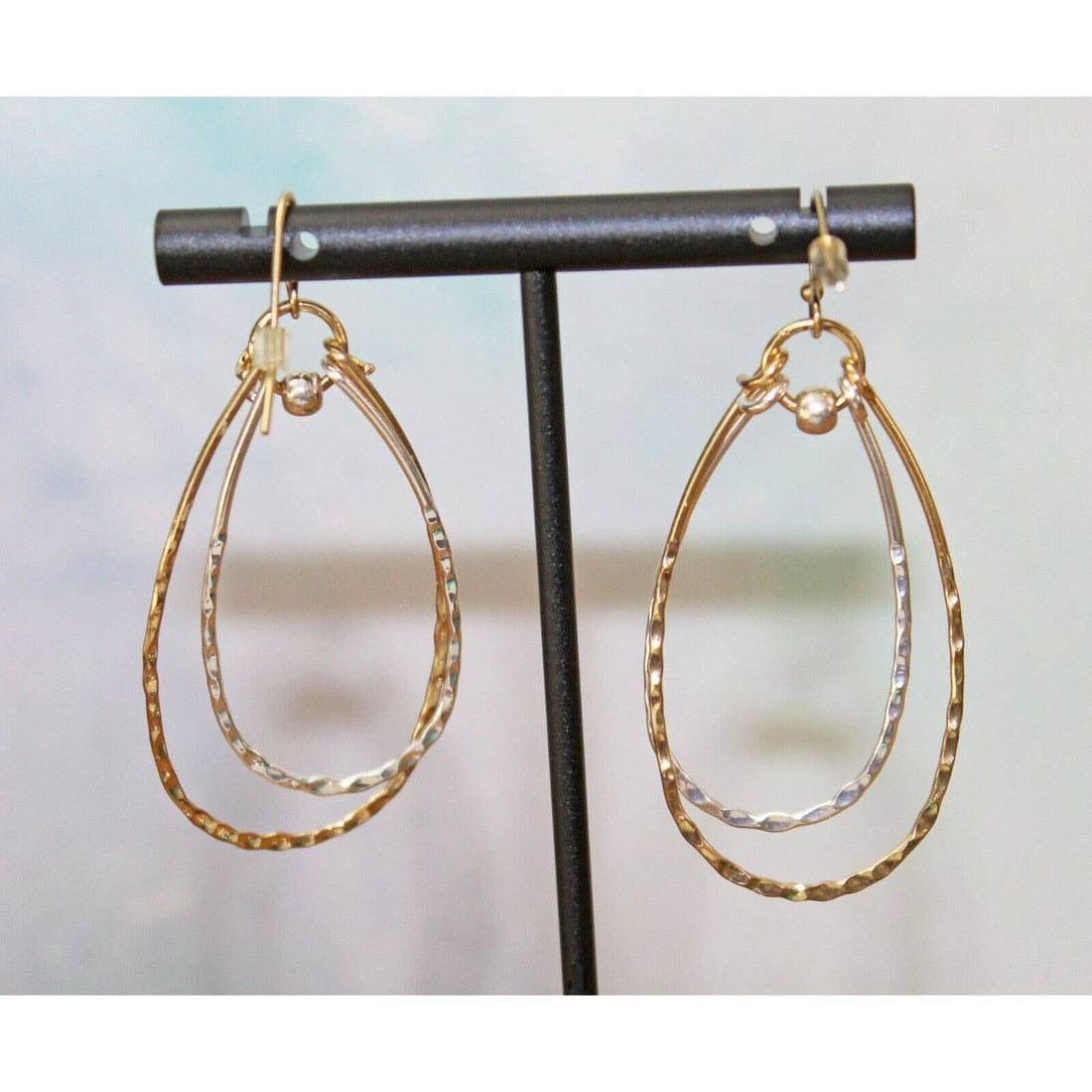 Pre-Owned Double Teardrop Shaped Drop Earrings Gold Silver