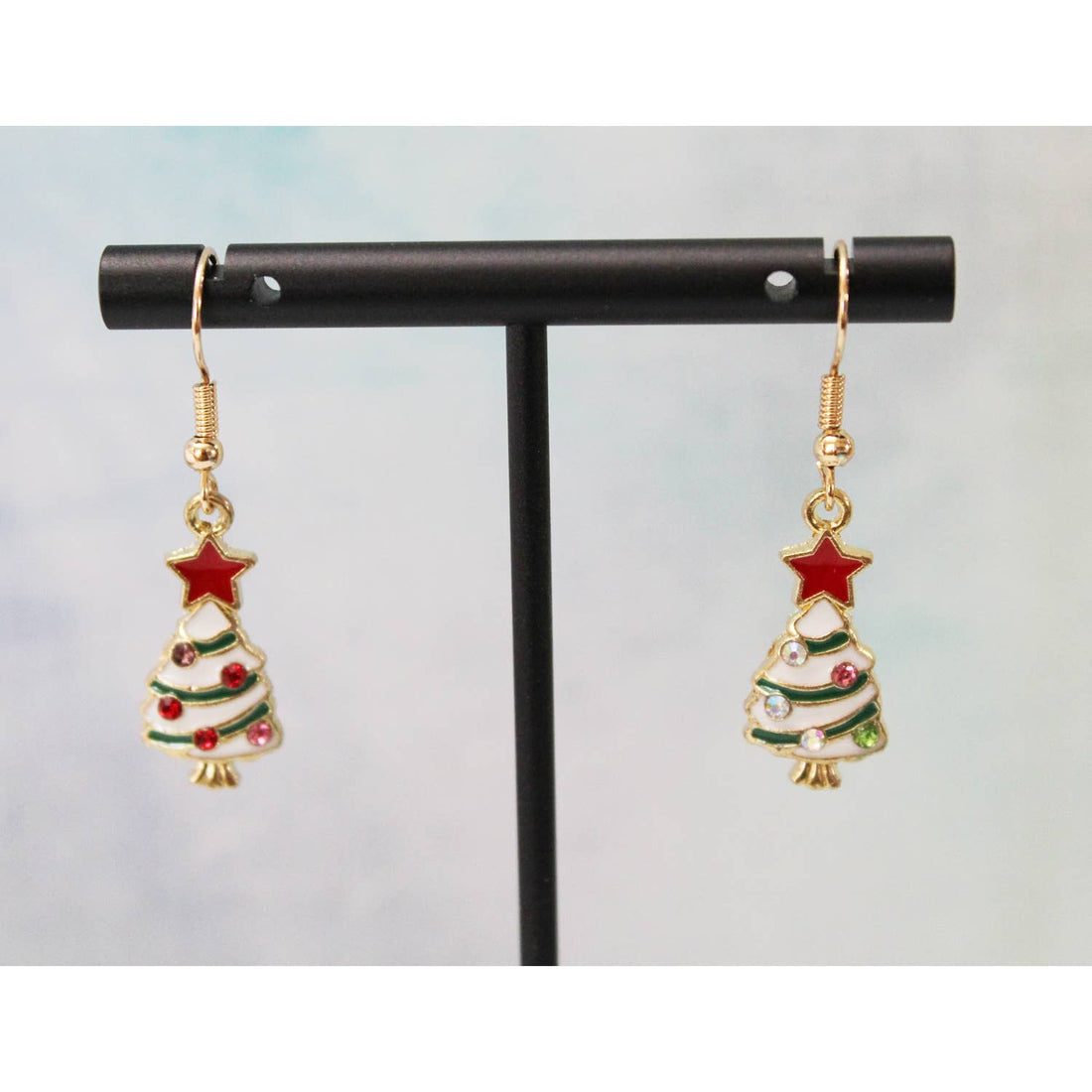 Cute Enamel Christmas Tree Earrings with Rhinestones E119