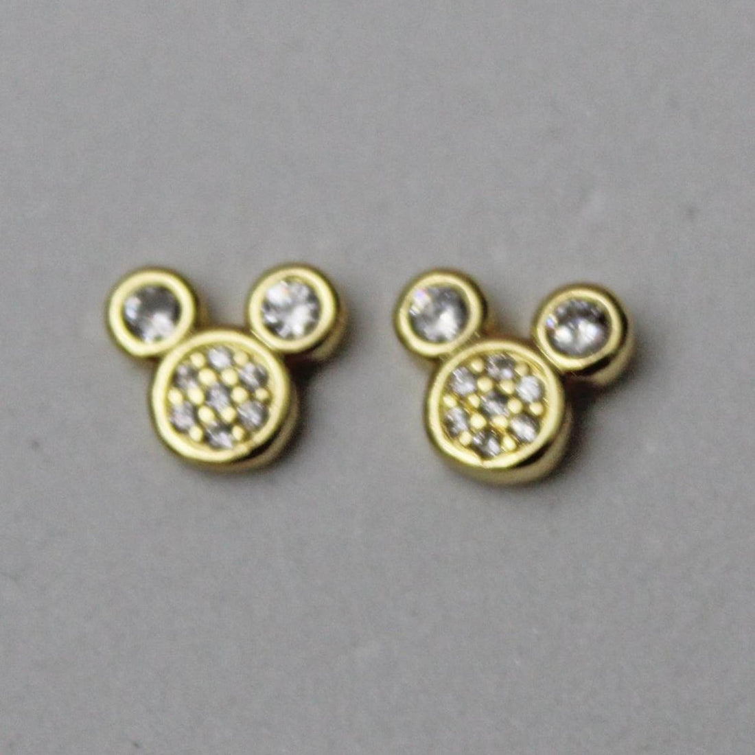 New Small Gold Mouse Ears Pave Post Earrings  E19