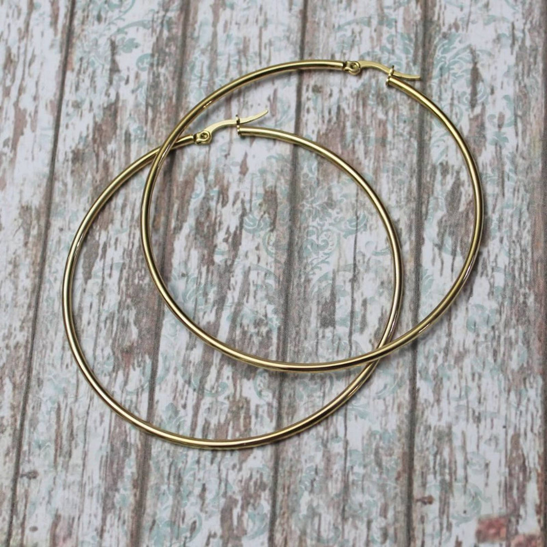 New Extra Large 70mm (2 3/4 inches) Gold Hoop Earrings  E47