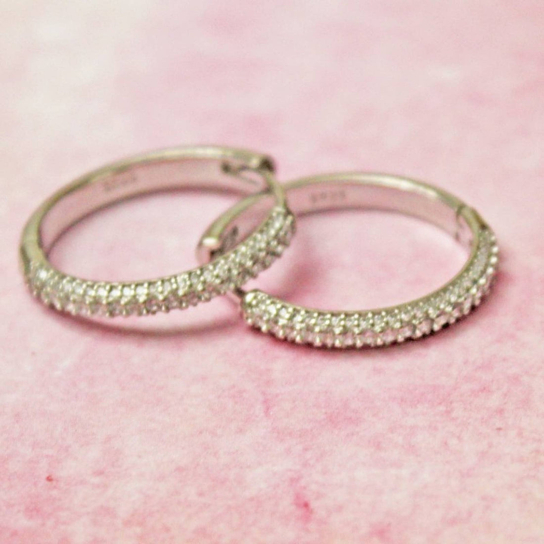 New Silver 925 Hoop Earrings with Clear Crystals  E27