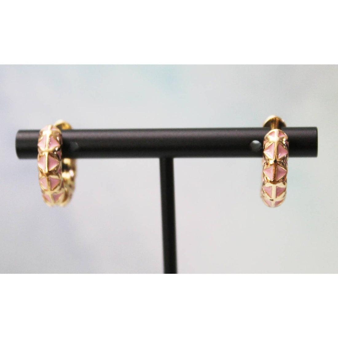 Small Huggie Earrings with Pink Enamel on Gold E144