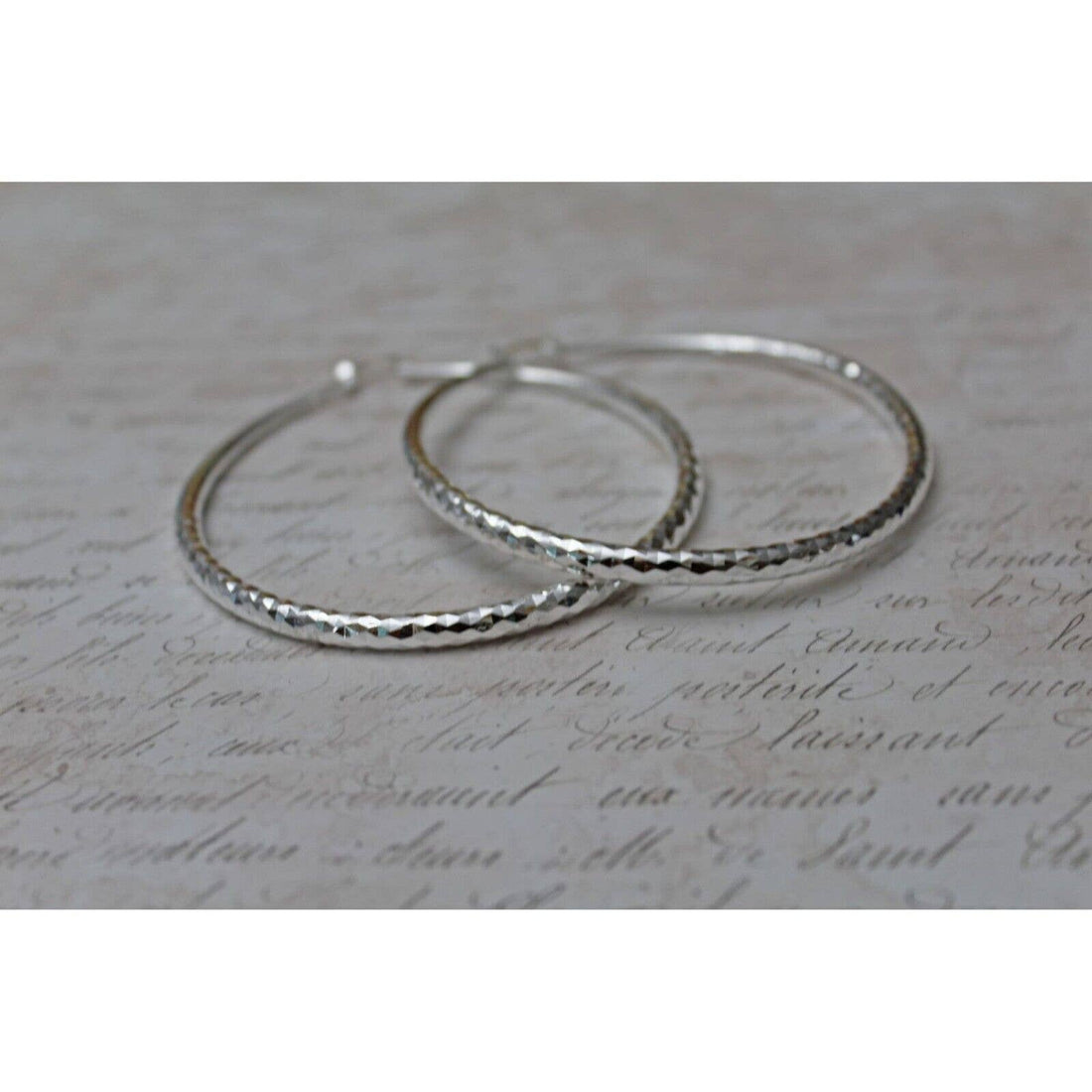 New Sterling Silver 925 With Texture 2 Inch Hoop Earrings E92