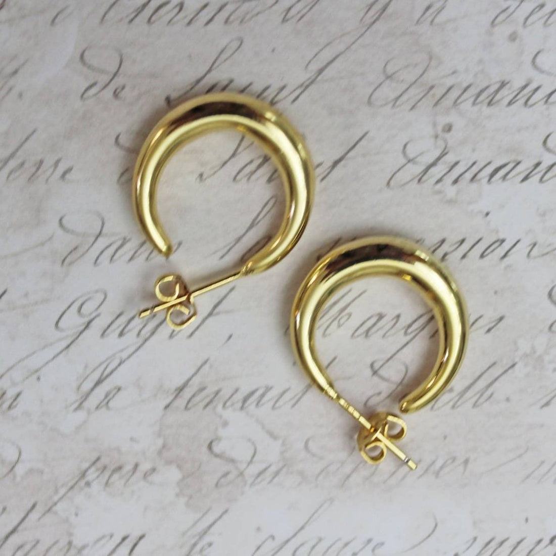 New Gold on 925 Silver Post Hoop Earrings 1 Inch In Diameter E36