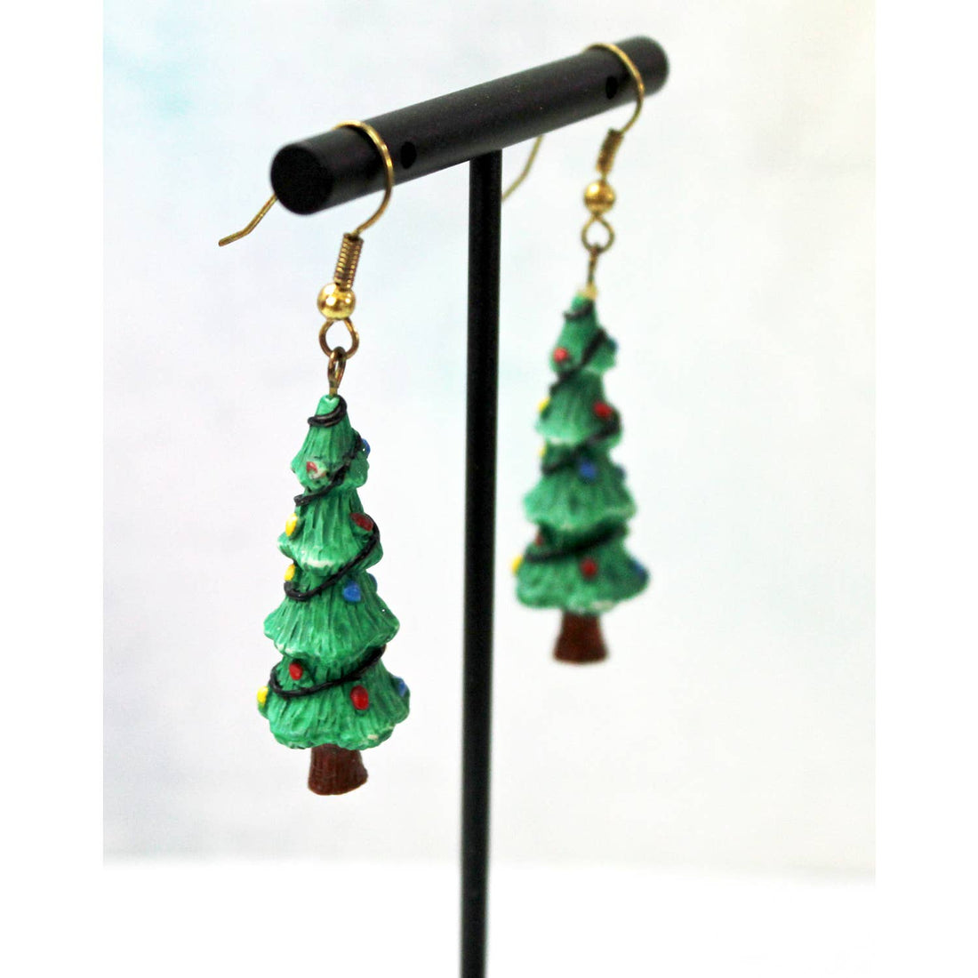 Green Polymer Christmas Tree Drop Earrings E112