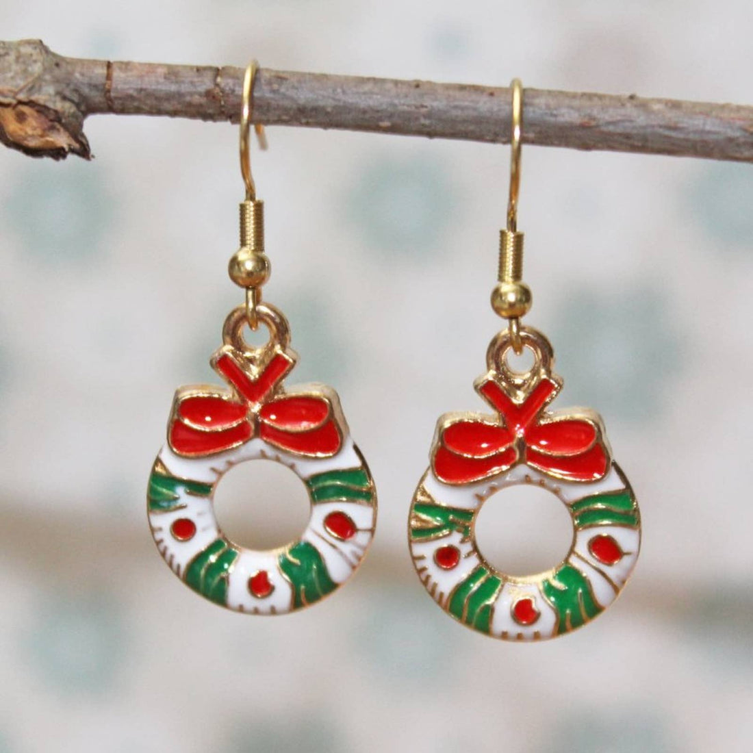 New Christmas Wreath Drop Fashion Earrings on Gold  E13