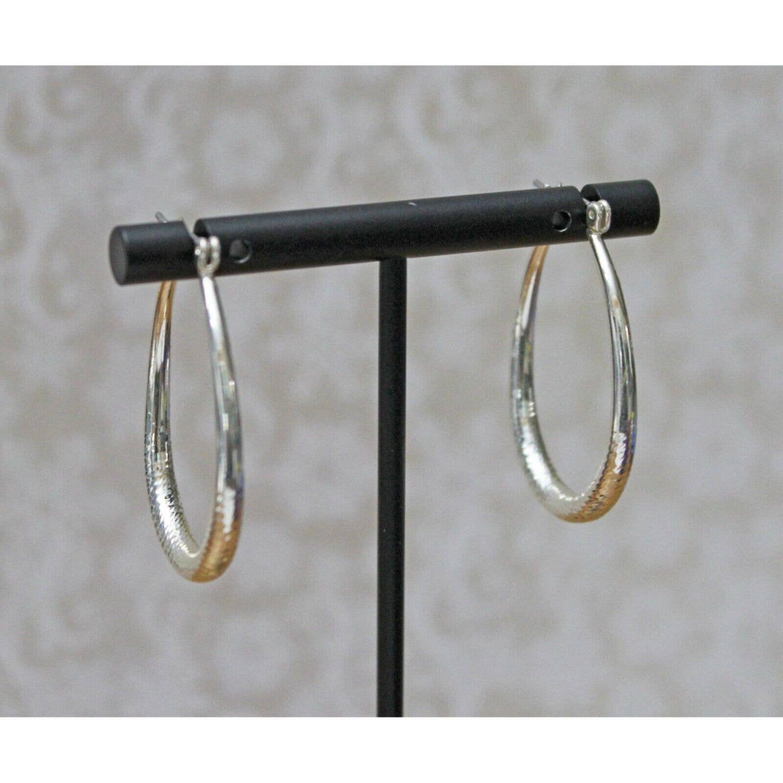 Silver Oblong Hoop Earrings with Slight Texture