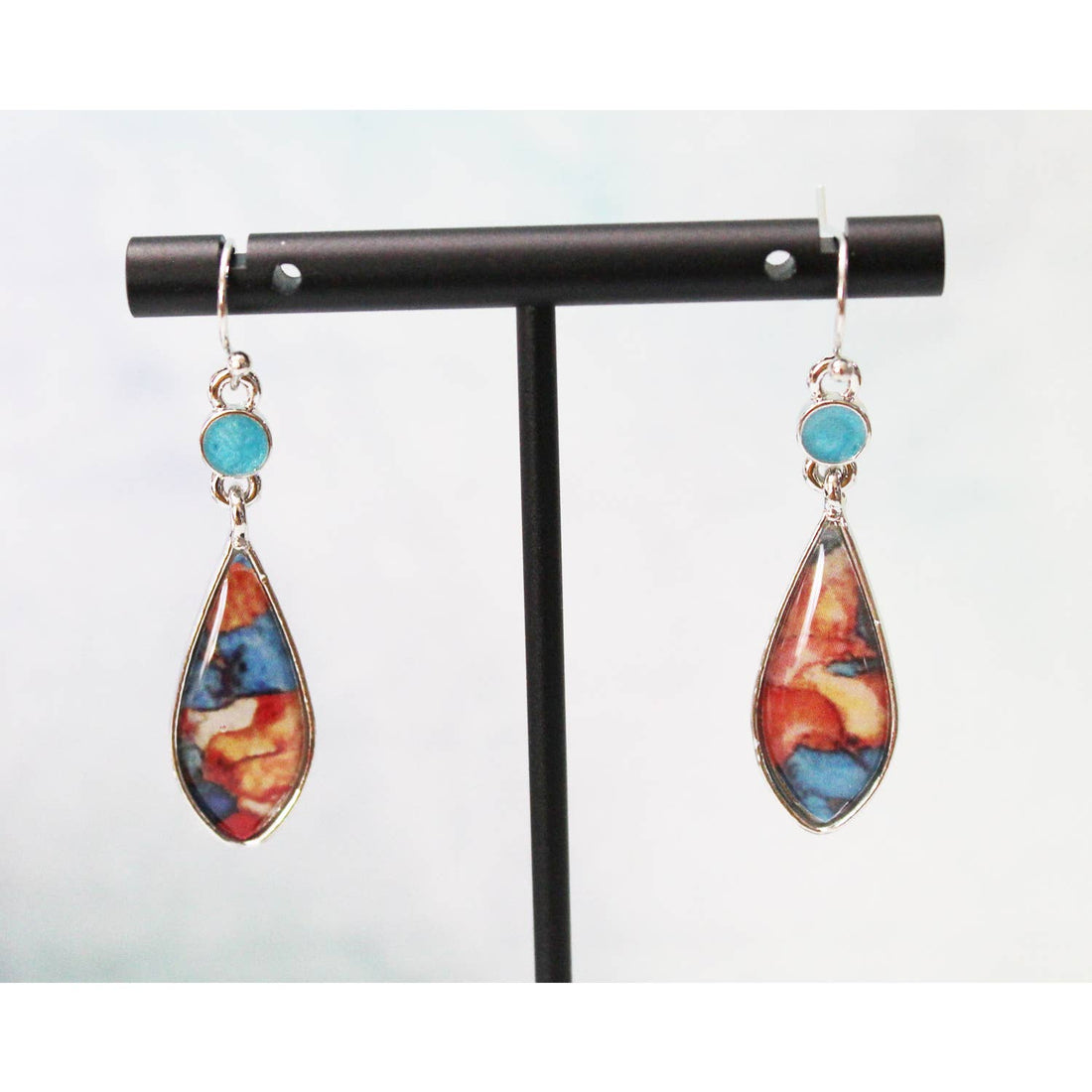 Sterling Silver 925 Earrings with Enameled Swirl Coloring E146