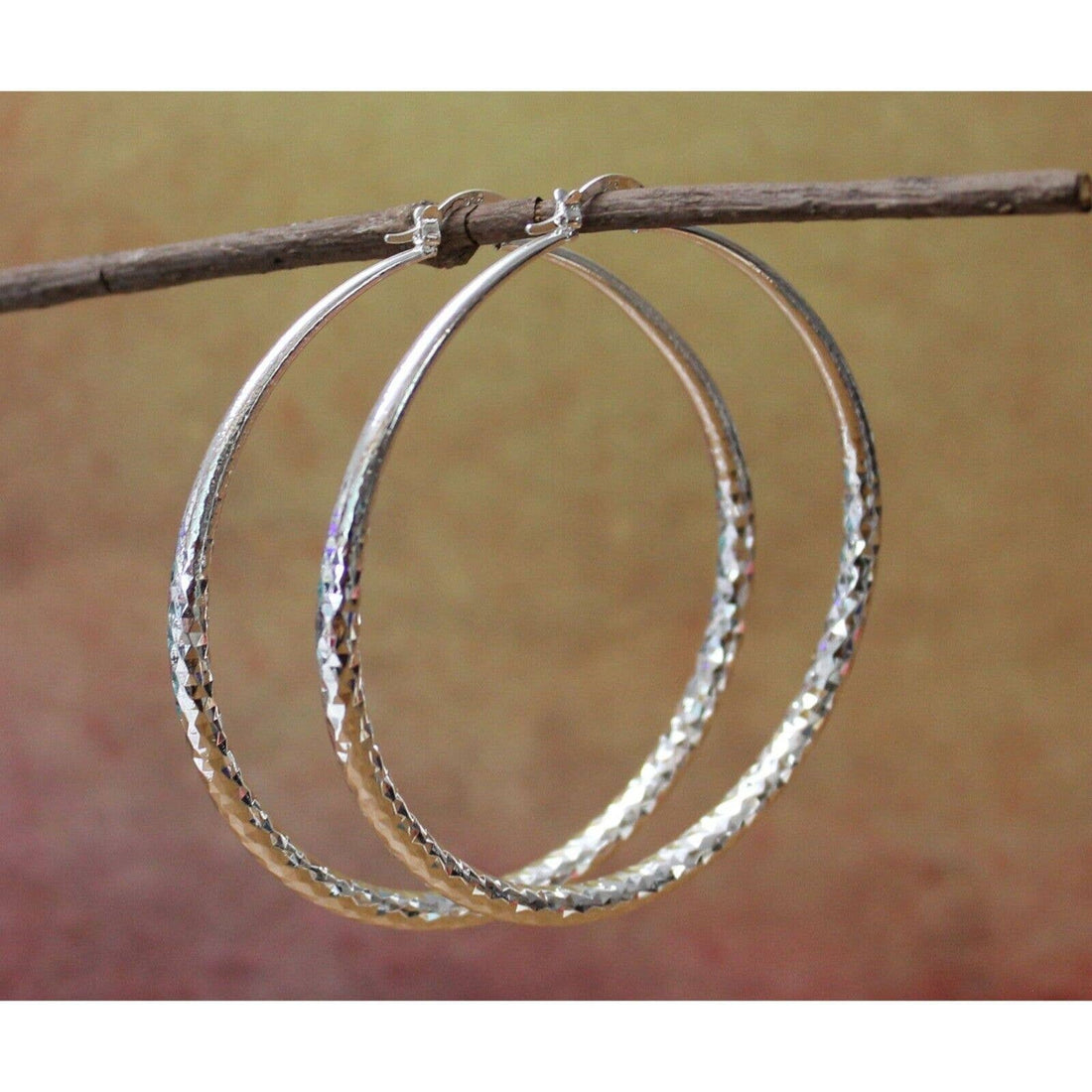 Very Large Sterling Silver 925 Hoop Earrings  E75