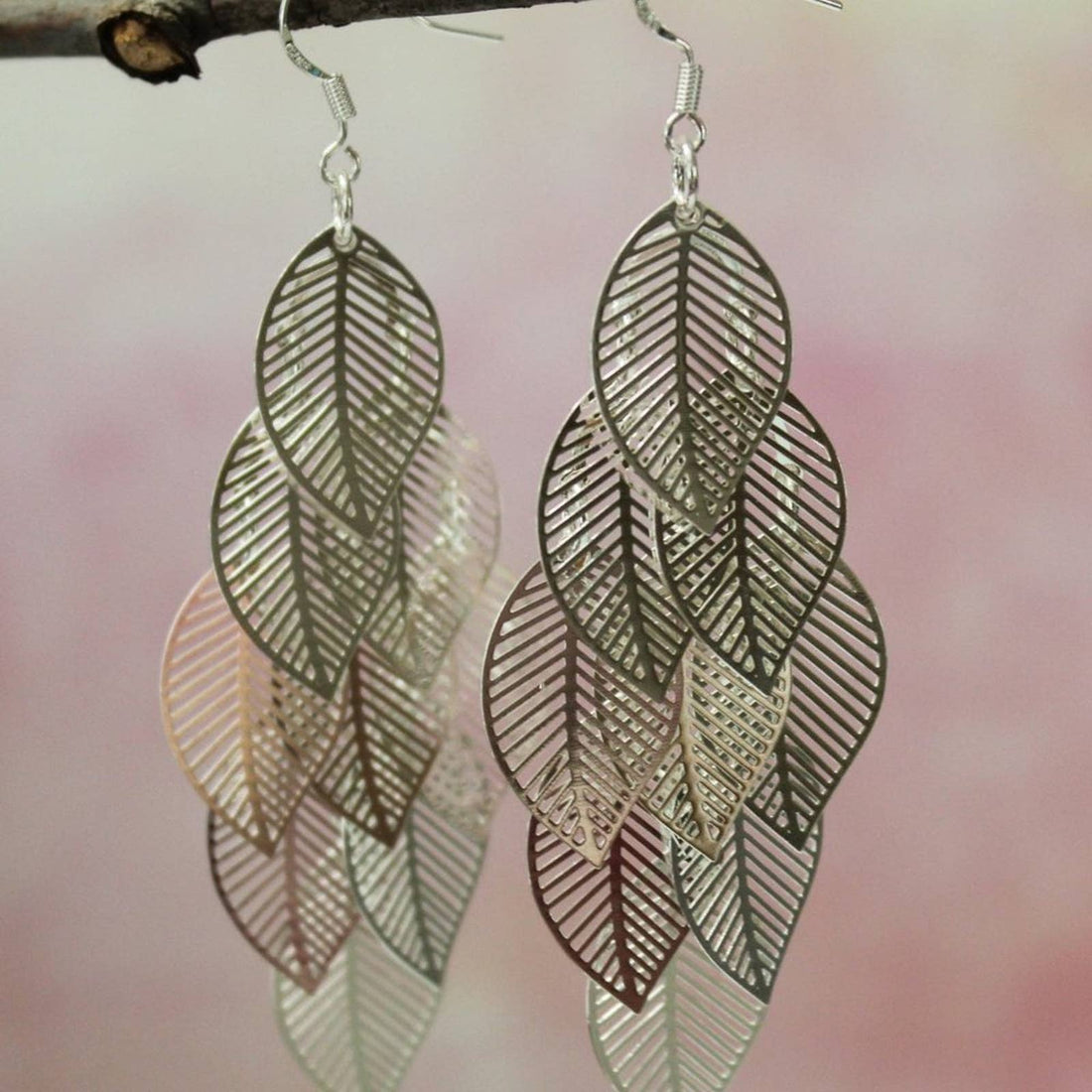 New Long Silver Leaf Earrings  E32