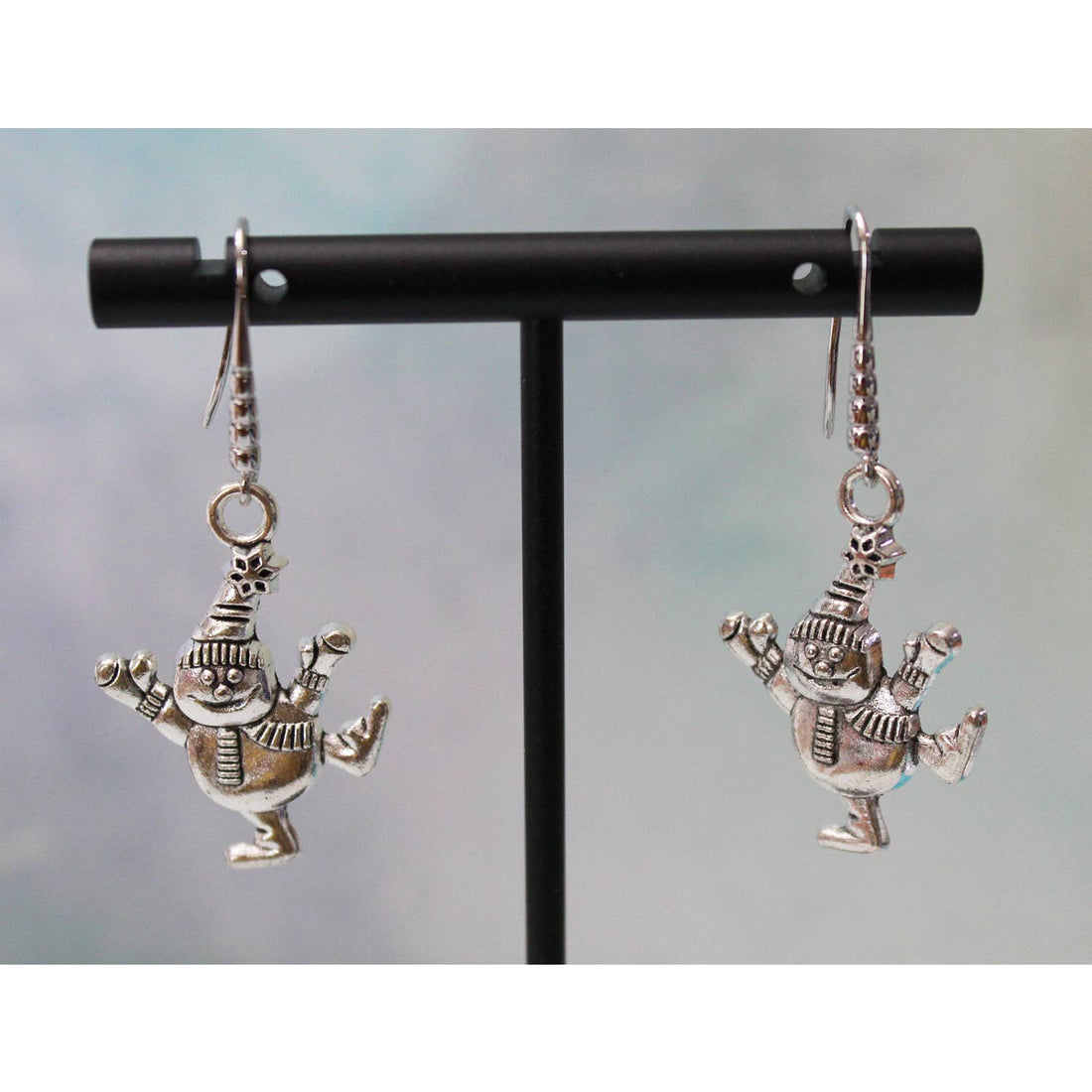 Silver Snowman Christmas Earrings  E131