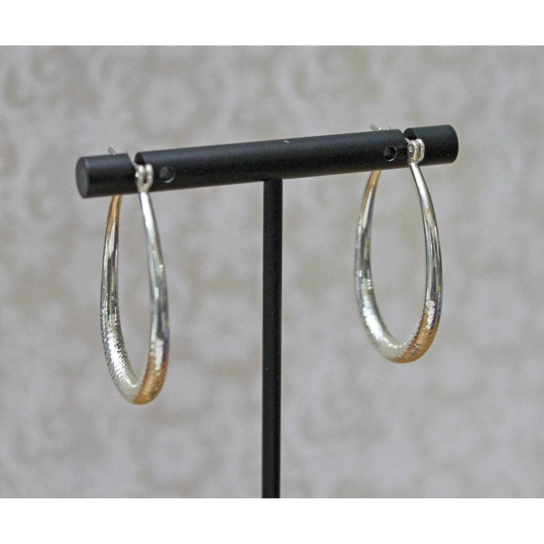 Silver Oblong Hoop Earrings with Slight Texture E99