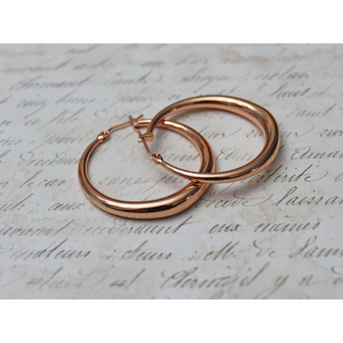 New Rose Gold Plated Over Sterling Silver Hoop Earrings E79