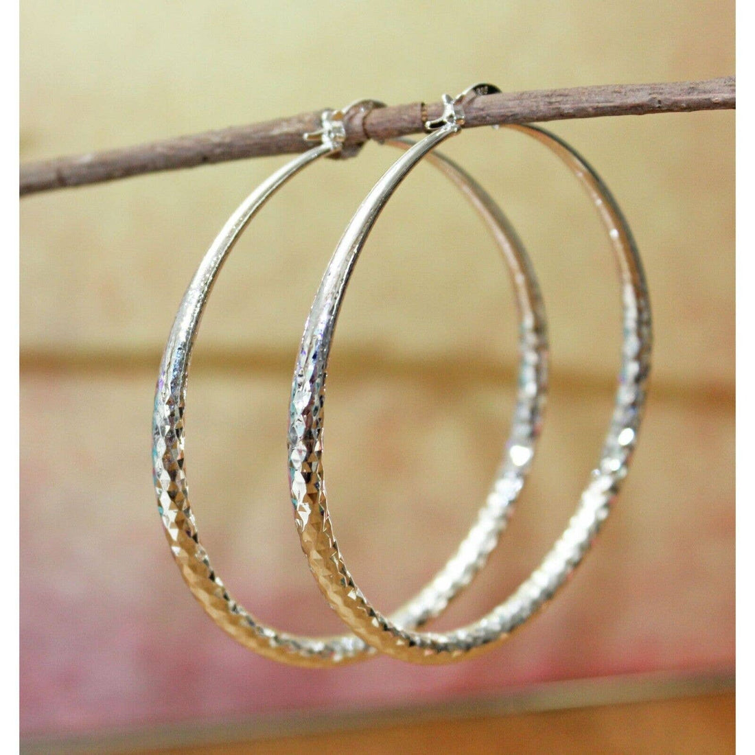 Very Large Sterling Silver 925 Hoop Earrings  E75