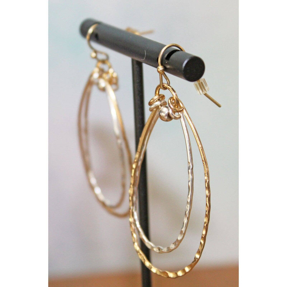 Pre-Owned Double Teardrop Shaped Drop Earrings Gold Silver