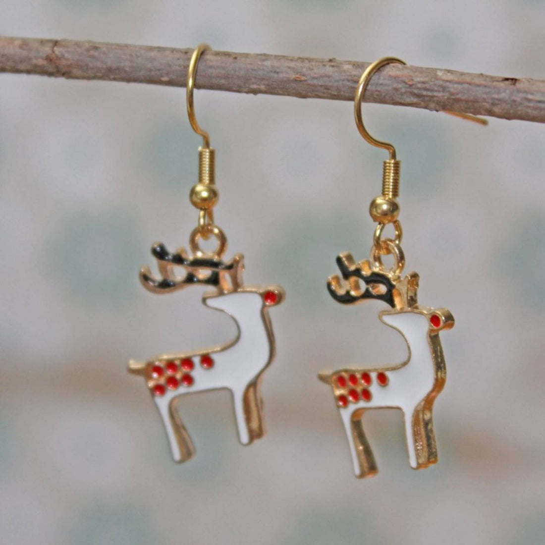 New Cute Christmas Enameled Reindeer Drop Earrings  E10