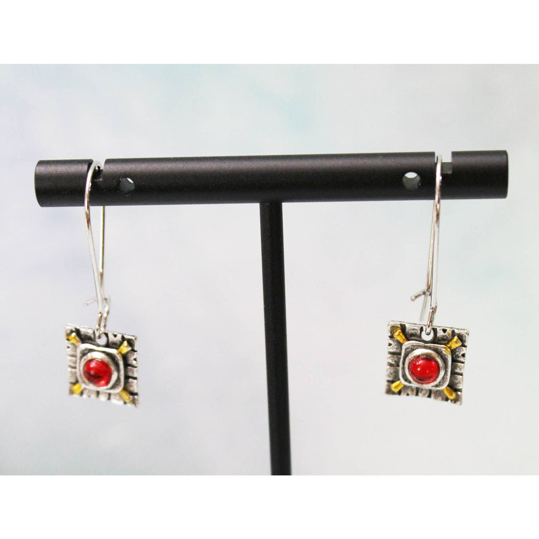 Sterling Silver 925 Earrings with Red Cabochon E148