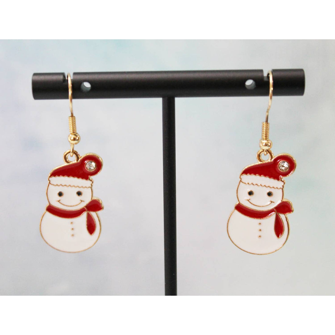 Enameled Christmas Snowman Earrings E117