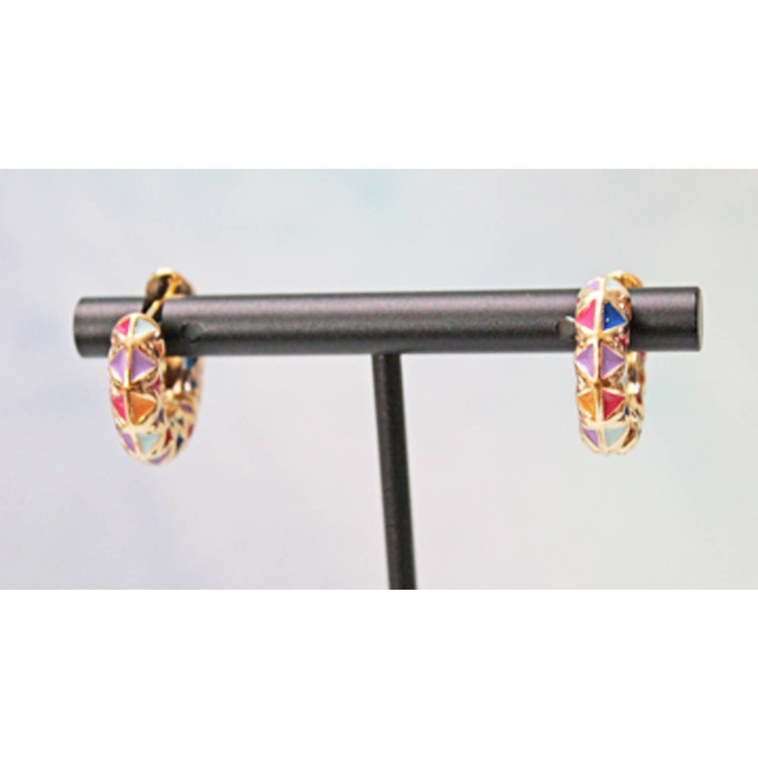 Small Huggies Earrings with Multi Colored Enamel Coloring E141