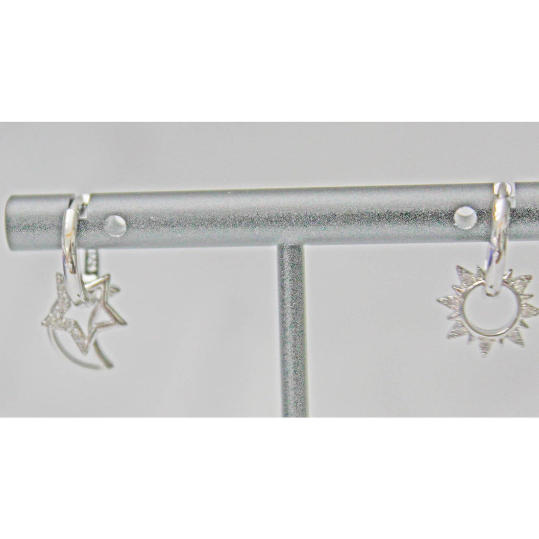 Sterling Silver Huggie Earrings with the Moon and Sun  E63