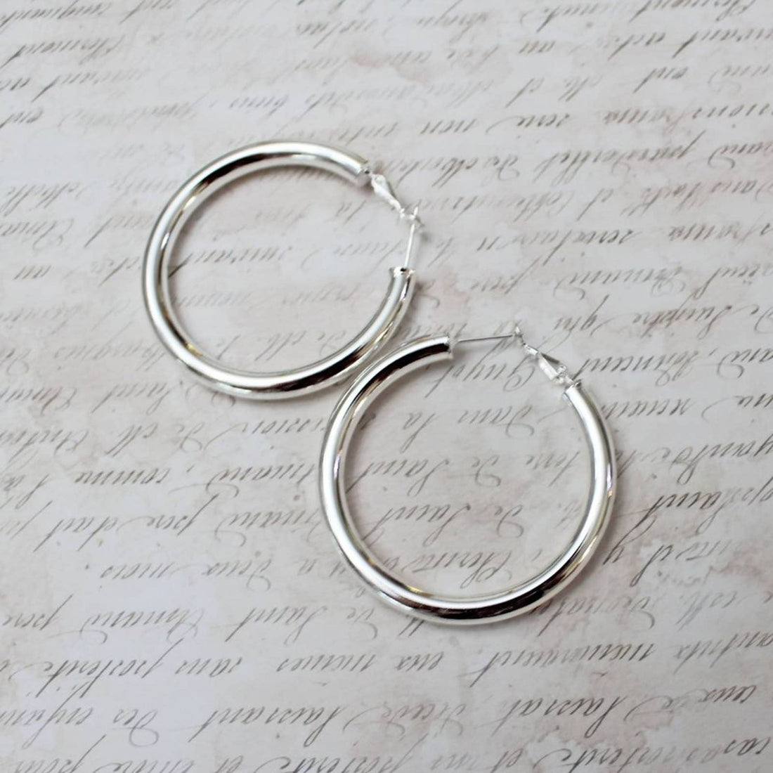 New Very Rich Looking Two Inch (50mm) Thick Barreled Hoop Earrings  E35