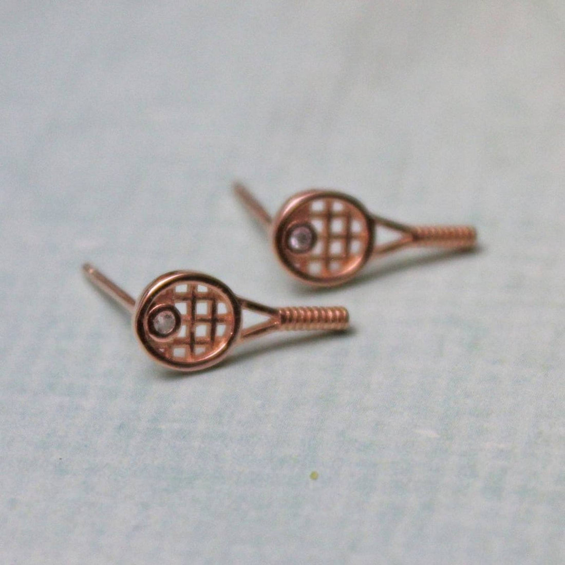 New Small Plated Rose Gold Tennis Racquet Stud Post Earrings  E24