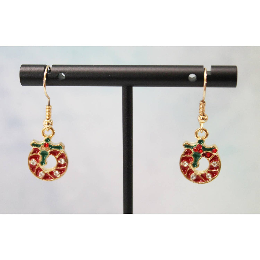 Red Rhinestone and Enamel Christmas Wreath Earrings E115