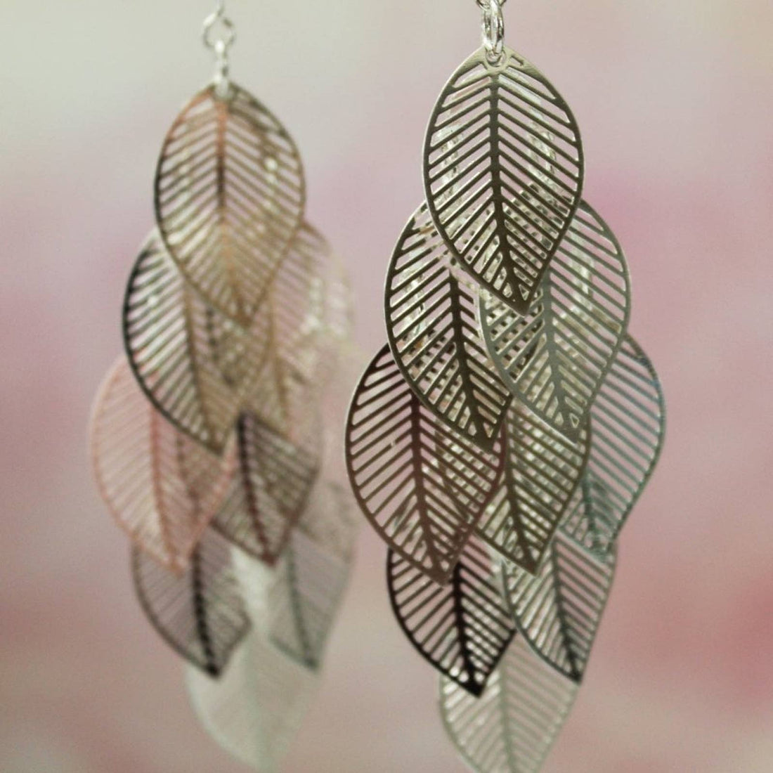 New Long Silver Leaf Earrings  E32