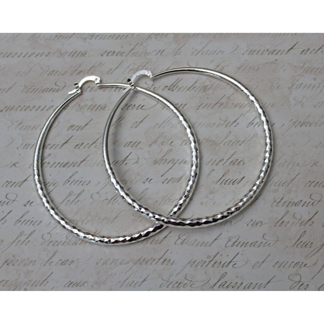 New Sterling Silver 925 With Texture 2 Inch Hoop Earrings E92