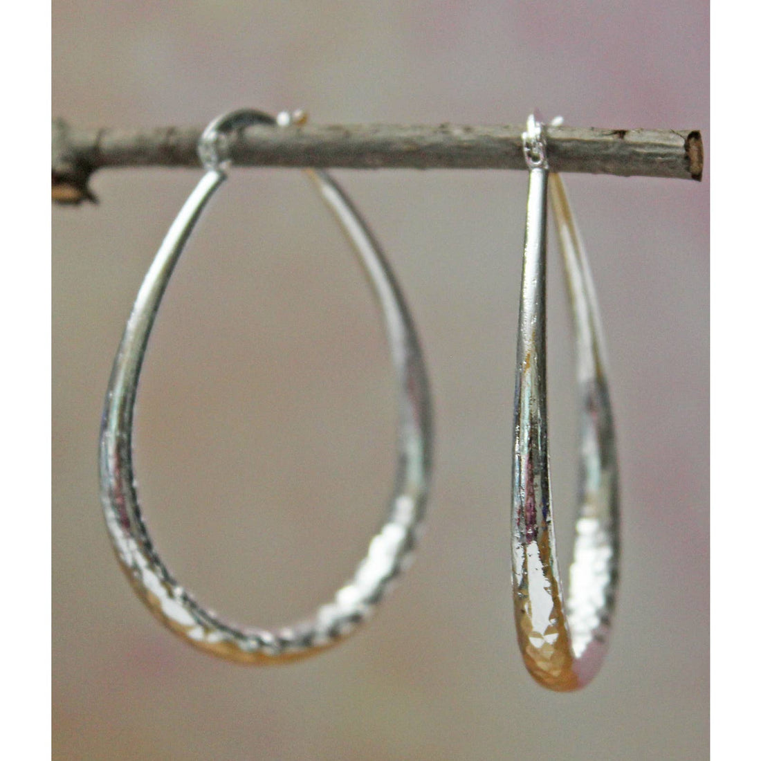 Large Sterling Silver Teardrop Hoop Earrings  E3